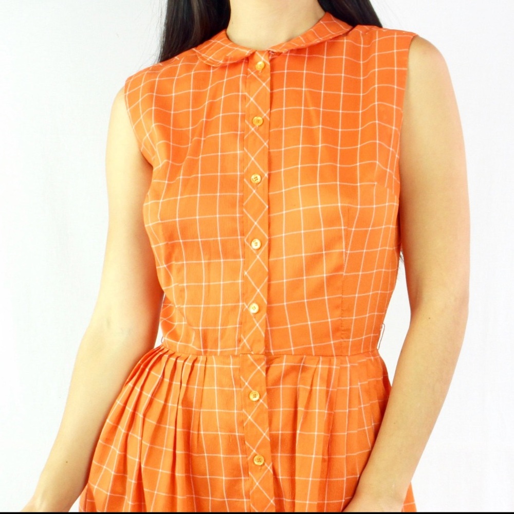 Vintage 1950s/1960s orange plaid fit and flare dress